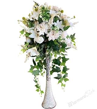 Ayaklı Beyaz Yapay Çiçek Aranjman 