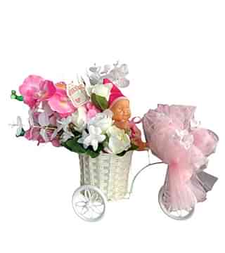 Bisiklette Yapay Kız Bebek Çiçeği