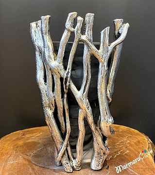 Royal Gümüş Ağaç Desenli Vazo